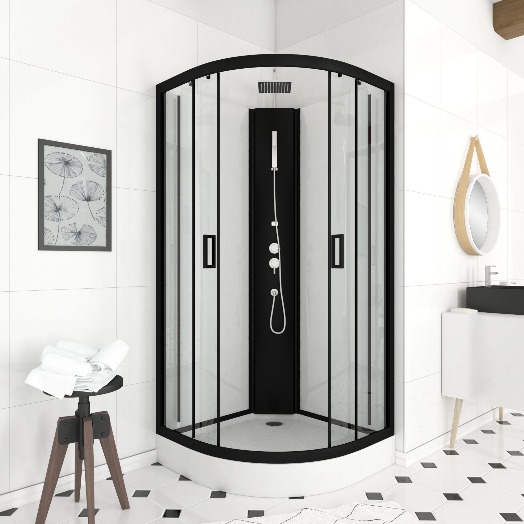 Cabine De Douche LIFT UP BLACK 1 4 De Cercle 85x85x210cm Aurlane