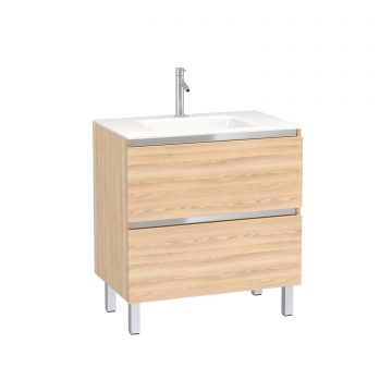 Pack Meuble de salle de bain 80x50 cm Chêne blond - 2 tiroirs - vasque en verre blanc