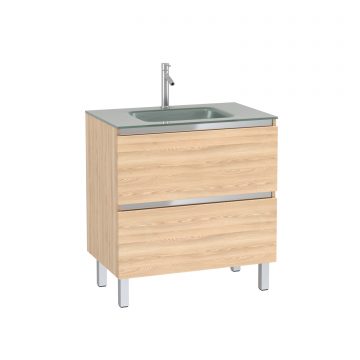 Pack Meuble de salle de bain 80x50 cm Chêne blond - 2 tiroirs - vasque Argent