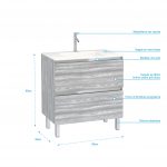 Pack Meuble de salle de bain 80x50 cm Chêne gris-blanc - 2 tiroirs - vasque en verre blanc