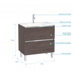 Pack Meuble de salle de bain 80x50 cm Graphite - 2 tiroirs - vasque en verre blanc