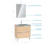 Pack Meuble de salle de bain 80x50 cm Chêne blond + vasque Argent + miroir LED 60x80