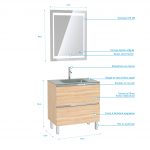 Pack Meuble de salle de bain 80x50 cm Chêne blond + vasque Argent + miroir LED 70x90