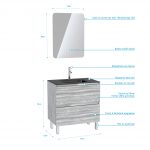 Pack Meuble de salle de bain 80x50 cm Chêne gris-blanc + vasque verre noir + miroir LED 60x80