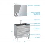 Pack Meuble de salle de bain 80x50 cm Chêne gris-blanc + vasque verre noir + miroir LED 80x70