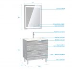 Pack Meuble de salle de bain 80x50 cm Chêne gris-blanc + vasque verre blanc + miroir LED 70x90