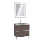 Pack Meuble de salle de bain 80x50 cm Graphite + vasque Argent + miroir LED 70x90