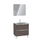 Pack Meuble de salle de bain 80x50 cm Graphite + vasque Argent + miroir LED 80x70