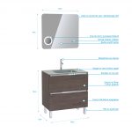 Pack Meuble de salle de bain 80x50 cm Graphite + vasque Argent + miroir LED 80x70