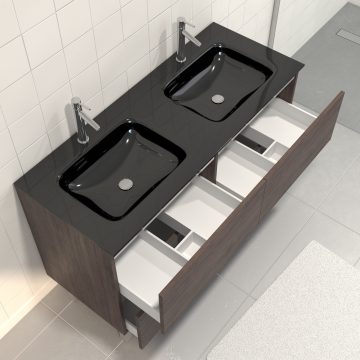 Pack Meuble de salle de bain 130x50 cm finition Graphite + vasque en verre noir