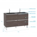 Pack Meuble de salle de bain 130x50 cm finition Graphite + vasque en verre noir