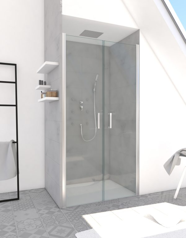 Paroi porte de douche a DOUBLE PORTES PIVOTANTES - 90x200cm - PROFILE CHROME - verre 6mm