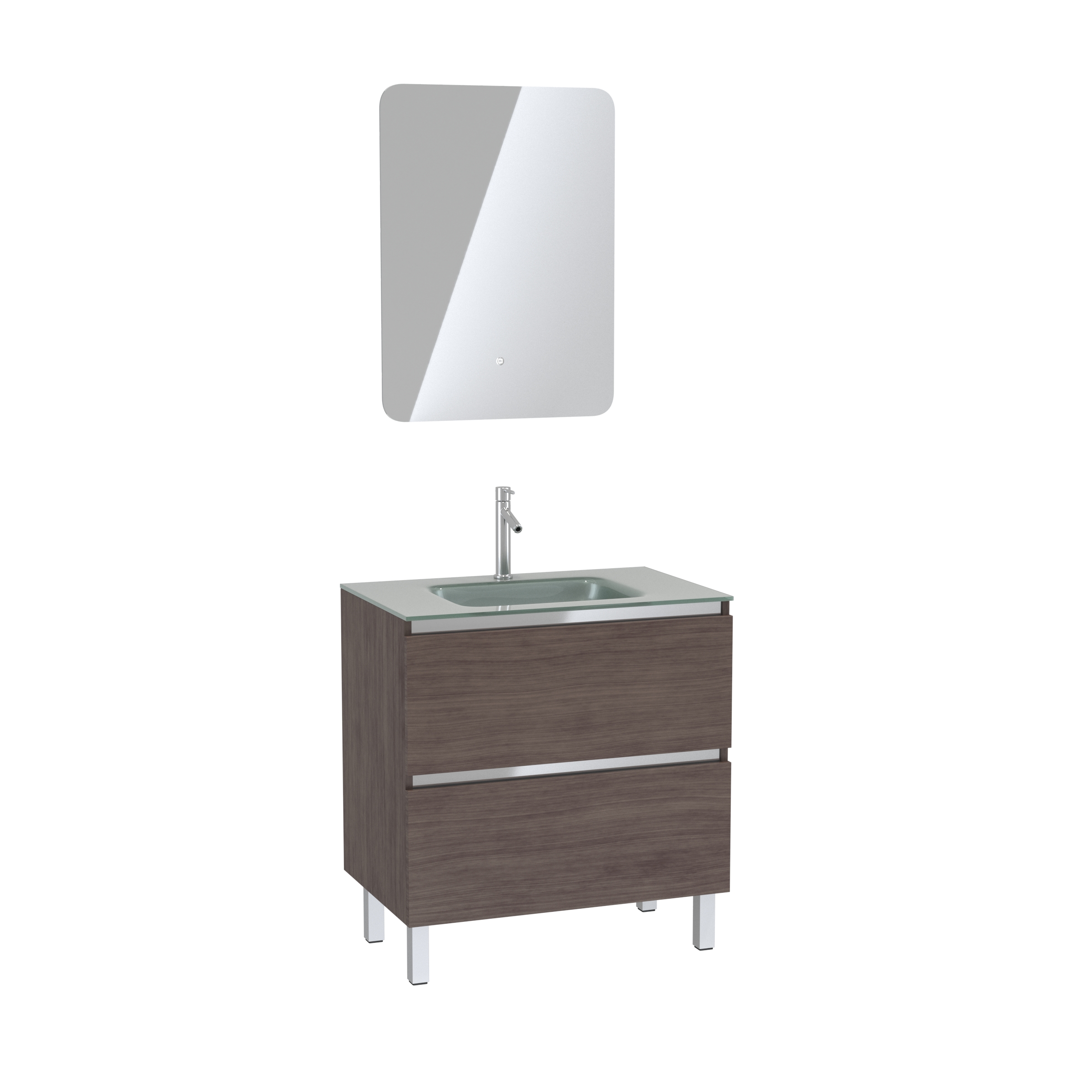 Pack Meuble de salle de bain 80x50 cm Graphite + vasque Argent + miroir LED 60x80