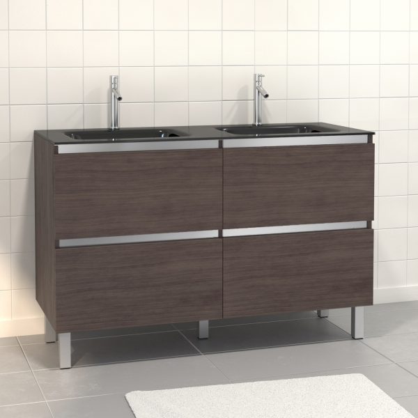 Pack Meuble de salle de bain 130x50 cm finition Graphite + vasque en verre noir