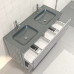 Pack Meuble de salle de bain 130x50 cm MDF Chêne gris blanc - 2 Tiroirs + vasque Argent