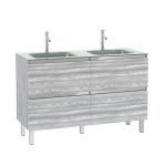 Pack Meuble de salle de bain 130x50 cm MDF Chêne gris blanc - 2 Tiroirs + vasque Argent