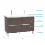 Pack Meuble de salle de bain 130x50 cm finition Graphite + vasque Argent