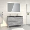 Pack meuble de salle de bain 130x50 cm Chêne gris-blanc + vasque Noir + Miroir LED 120x80