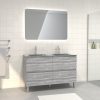 Pack meuble de salle de bain 130x50 cm Chêne gris-blanc + vasque Argent + Miroir LED 120x80