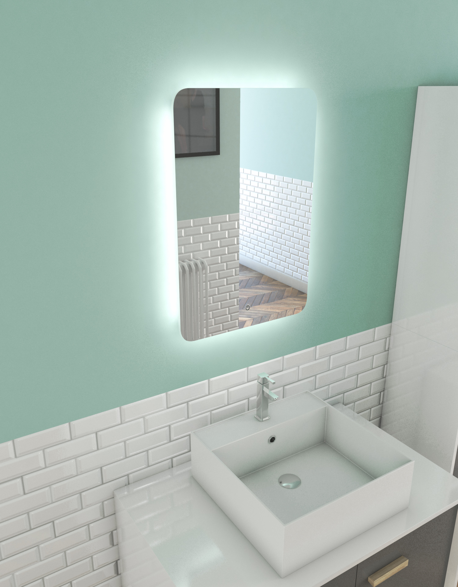 Miroir salle de bain LED auto-éclairant BORDER LINES 70x45 - Aurlane