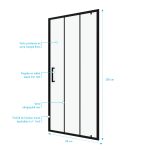 Paroi porte de douche pivotante type industriel - 90x200cm -  PROFILE NOIR MAT - verre  6mm