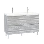 Pack Meuble de salle de bain 130x50 cm MDF Chêne gris blanc - 2 Tiroirs + vasque résine blanche
