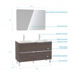 Pack meuble de salle de bain 130x50 cm finition Graphite + vasque blanc + Miroir LED 120x80