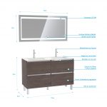 Pack meuble de salle de bain 130x50 cm finition Graphite + vasque blanc + Miroir LED 140x70