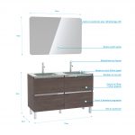 Pack meuble de salle de bain 130x50 cm finition Graphite + vasque Argent + Miroir LED 120x80