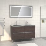 Pack meuble de salle de bain 130x50 cm finition Graphite + vasque Argent + Miroir LED 140x70
