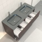 Pack meuble de salle de bain 130x50 cm finition Graphite + vasque Argent + Miroir LED 140x70