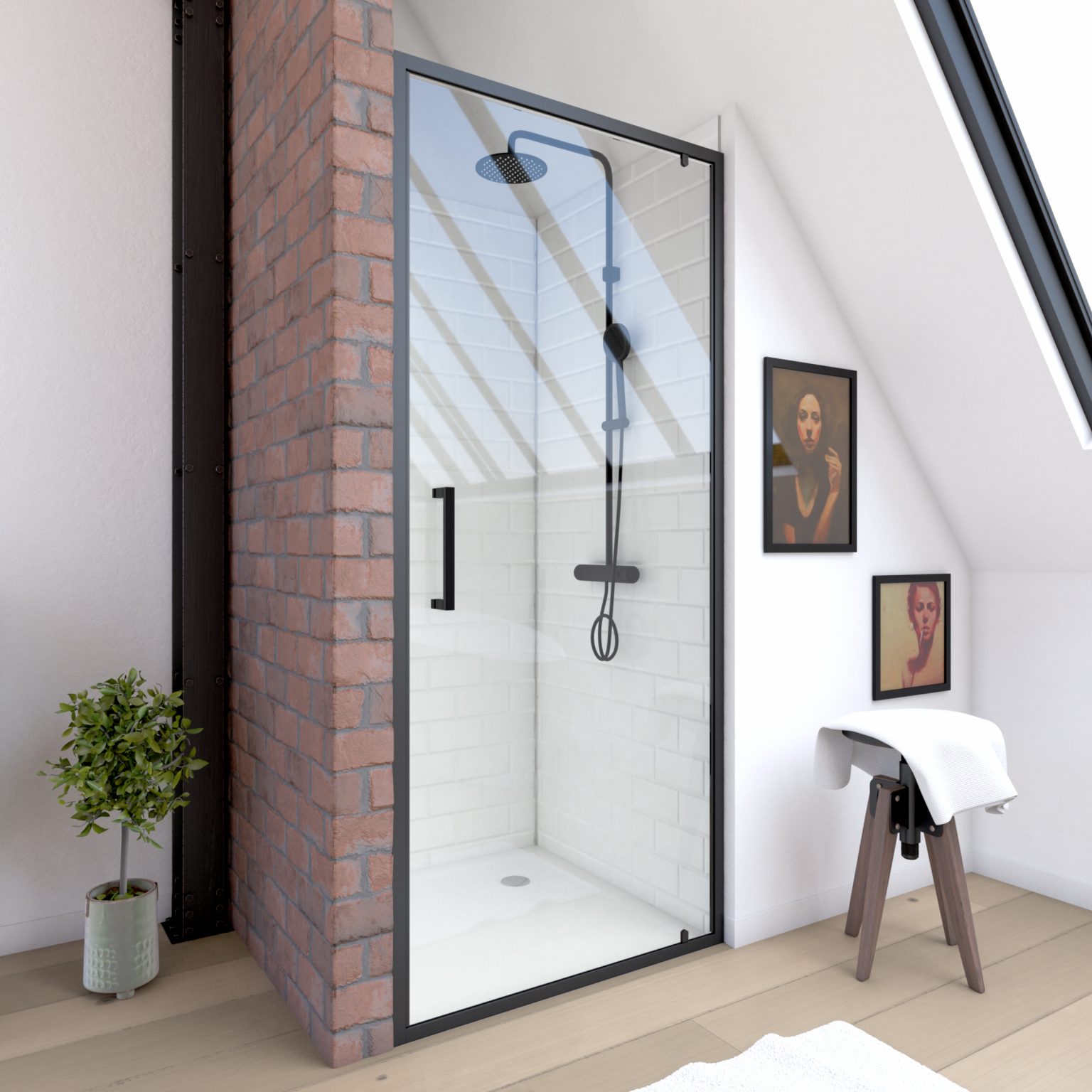 Paroi Porte De Douche A Porte Pivotante Dim 80x200cm Profile Noir