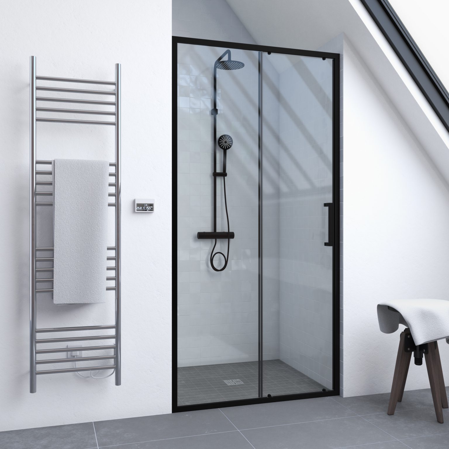 Paroi porte de douche coulissante100x200 PORTE COULISSANTE PROFILE NOIR MATverre transparent Paroi porte de douche coulissante100x200 PORTE COULISSANTE PROFILE NOIR MATverre transparent