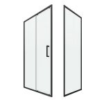 PAROI PORTE DE DOUCHE COULISSANTE + RETOUR 100X90cm - PROFILE NOIR MAT - verre transparent 6mm