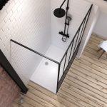 Pack Paroi de douche 120x200 cm noir mat  + Receveur haut a poser 120x80  blanc effet pierre