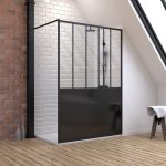 Pack Paroi de douche 90x200 cm noir mat + Receveur a poser en composite SMC 90x140 cm