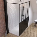 Pack Paroi de douche 90x200 cm noir mat + Receveur a poser en composite SMC 90x140 cm