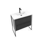 Meuble de salle de bain 80x50cm Blanc - 2 tiroirs noir mat - vasque résine blanche - STRUCTURA P021