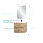 Meuble salle de bain 60x54 - Finition chene naturel - vasque + miroir Led - TIMBER 60 - Pack31