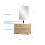 Meuble salle de bain 80x54 - Finition chene naturel - vasque  + miroir Led - TIMBER 80 - Pack37