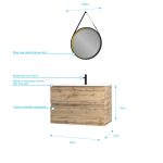Meuble salle de bain 80x54 - Finition chene naturel + vasque + miroir barber - TIMBER 80 - Pack38