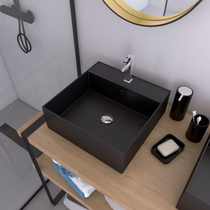 Vasque à poser carrée en céramique noire - 40x40x14cm - SQUARY DARK