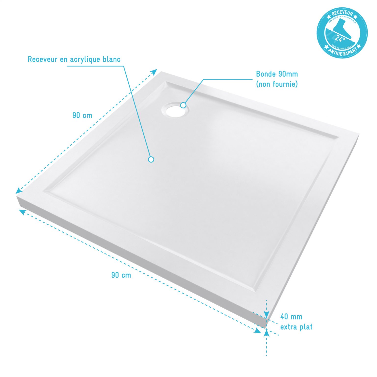 Receveur de douche 90x90 extra plat blanc à poser Aurlane — free download