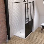 Pack Paroi de douche 100x200 CM NOIR MAT - VERRE TREMPE 5 mm +  RECEVEUR  A POSER  RECTANGLE