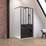 Pack Paroi de douche 100x200 cm noir mat + Receveur extra plat à poser 100x80 blanc effet pierre