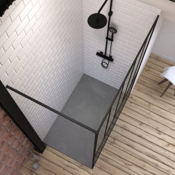 Pack Paroi de douche 90x200 cm noir mat + RECEVEUR DE DOUCHE A POSER EN RESINE SMC