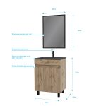 Meuble salle de bain 60 x 80cm - Finition chene naturel - vasque + miroir - TIMBER 60 - Pack01