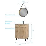 Meuble salle de bain 60x80 - Finition chene naturel + vasque  + miroir barber - TIMBER 60 - Pack20