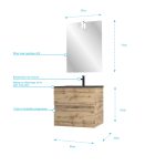 Meuble salle de bain 60x45x54 - Finition chene naturel + vasque noire + miroir Led - TIMBER 60 - Pack29