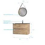 Meuble salle de bain 80x54 - Finition chene naturel - vasque + miroir barber - TIMBER 80 - Pack34